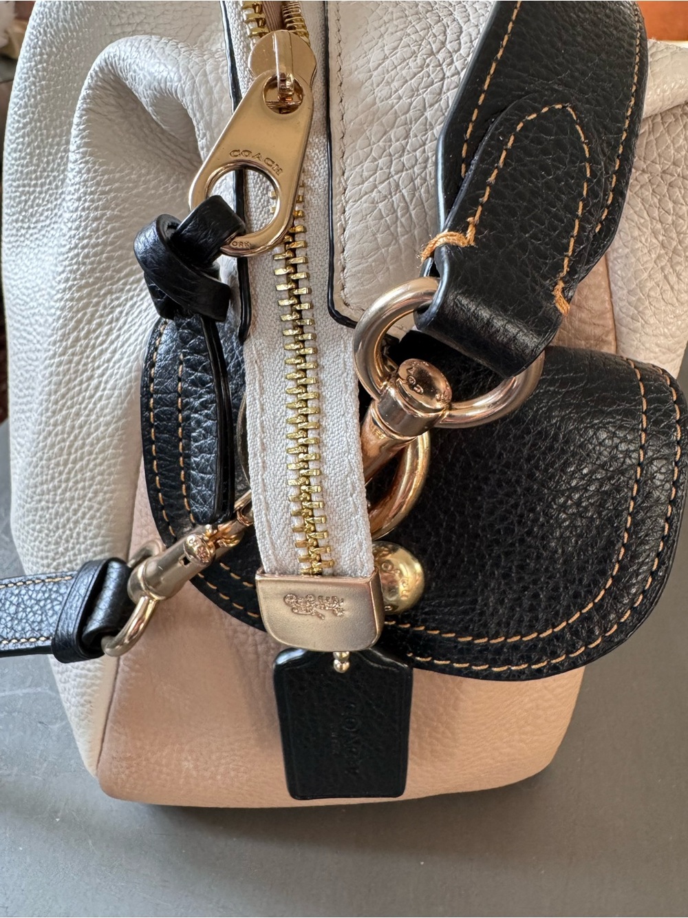 Coach Slouchy Pennie Colorblock Pebble Leather Shoulder Bag in Cream and Black - Picture 10 of 10